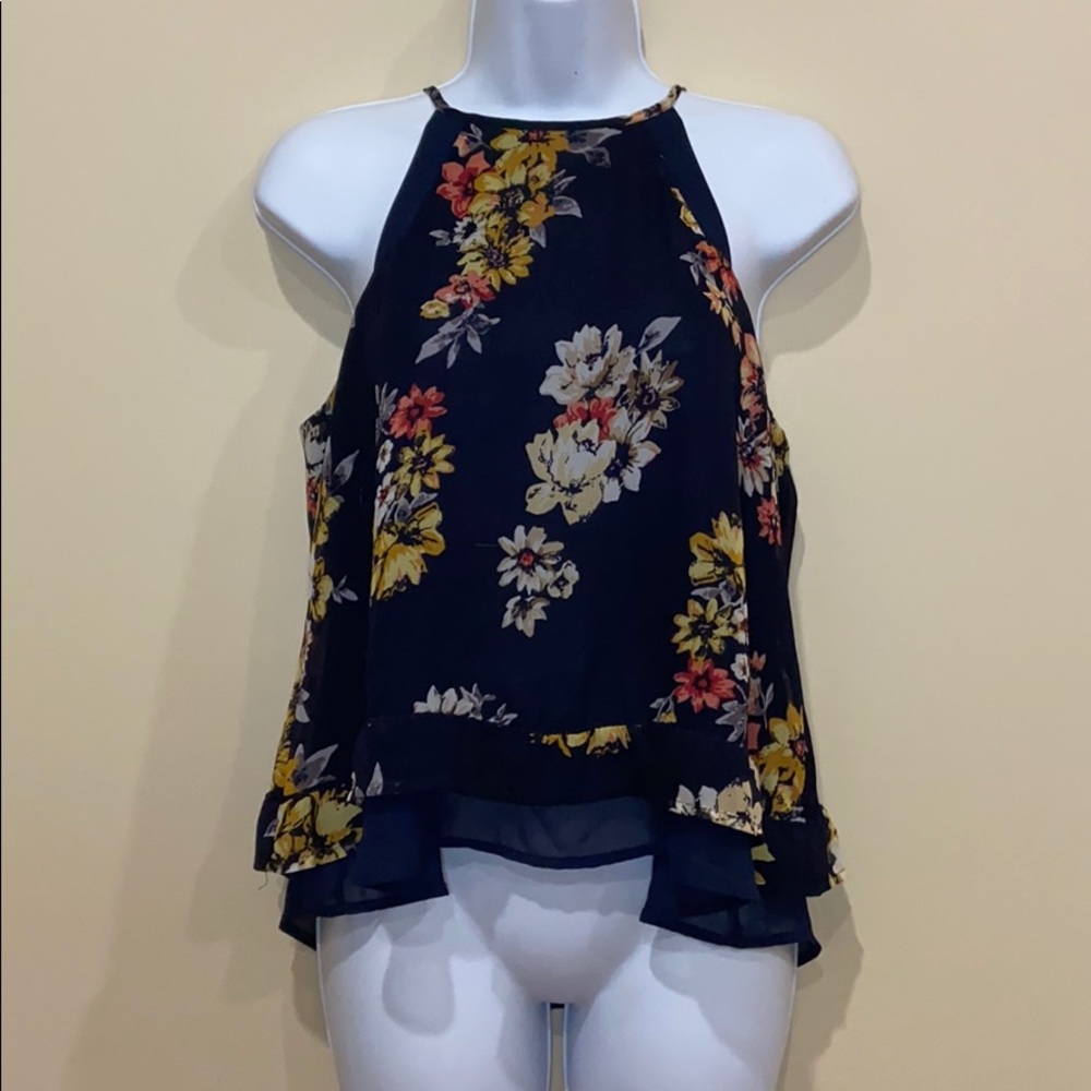 Sienna Sky Floral High Neck Blouse Navy Small